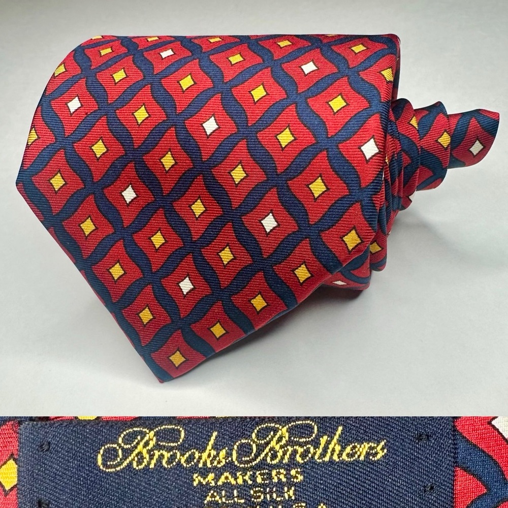 Brooks Brothers MAKERS Red & Yellow Geometric Classic Silk Tie